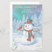 Papeterie Joyeux Noël Snowman & Birds Winter Scene (Devant / Derrière)