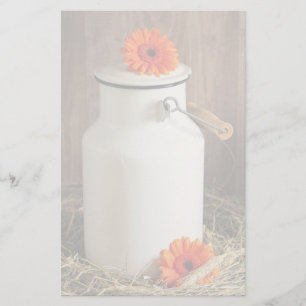 Papeterie Jus de lait blanc rustique avec fleurs orange Phot