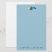 Papeterie Kids Blue Rocket Ship Outer Space Botte mignonne M (Devant / Derrière)
