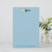 Papeterie Kids Blue Rocket Ship Outer Space Botte mignonne M (Debout devant)