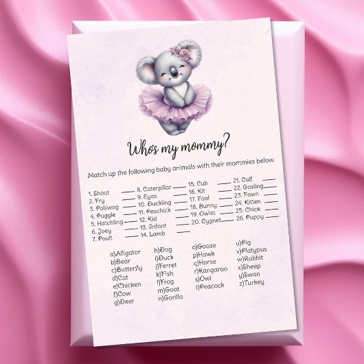 Papeterie Koala Who's My Mommy Baby shower Game Card