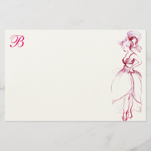 PAPETERIE LA BEAUTÉ EN ROBE ROSE MONOGRAMMÉE (Devant)