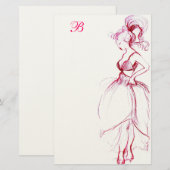 PAPETERIE LA BEAUTÉ EN ROBE ROSE MONOGRAMMÉE (Devant / Derrière)