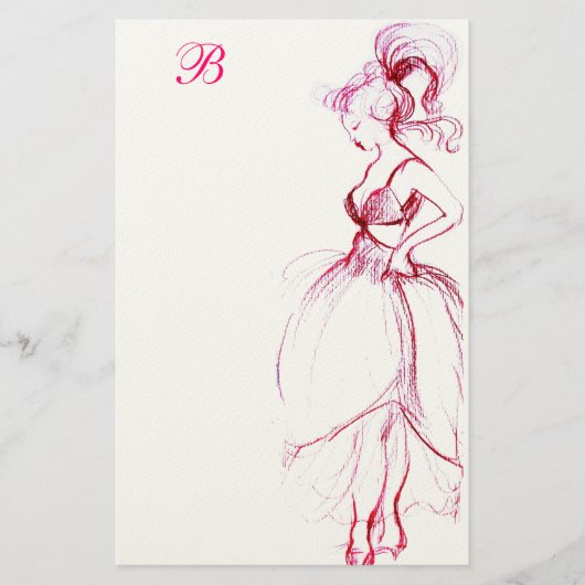PAPETERIE LA BEAUTÉ EN ROBE ROSE MONOGRAMMÉE (Devant)