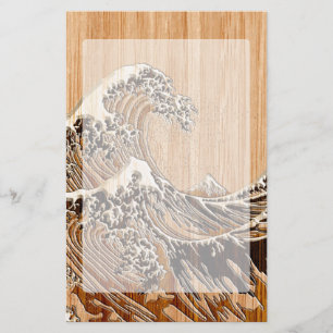 Papeterie La grande vague de Hokusai en bambou en bois