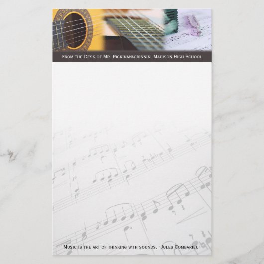 Papeterie La musique pense avec son guitare (Devant)