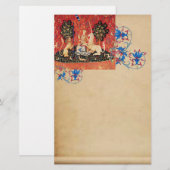 Papeterie LADY, UNICORN, Lion, Animaux Antique Parchemin Flo (Devant / Derrière)