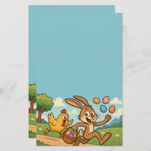 Papeterie Lapin Steals OEufs de poulet Pâques Design amusant (Devant / Derrière)