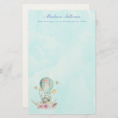 Papeterie Lapin Whimsical Riding dans un ballon à air chaud (Devant / Derrière)