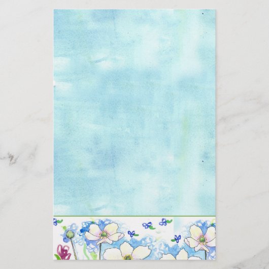 Papeterie Laver blanc Fleur sauvage bleu Aquarelle (Devant)