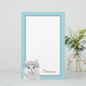 Papeterie Le chat floral blanc doux | ajoutent votre nom (Debout devant)