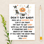 Papeterie Le Citrouille d'Halloween ne dit pas Baby shower j<br><div class="desc">C'est un thème d'Halloween Don't Say Baby ! Jeu de baby shower. *Ne dis pas Bébé ! - Acheter des épingles à vêtements. Chaque client recueille une épingle de vêtements et la clips sur ses vêtements. Chaque fois qu'un invité attrape quelqu'un qui dit le mot "bébé", il peut prendre cette...</div>