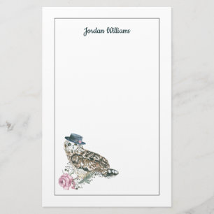 Papeterie Le hibou d'aquarelle ajoutent votre nom