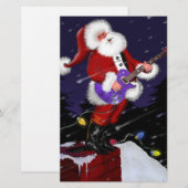 Papeterie Le Père Noël Jouant de la guitare électrique (Devant / Derrière)