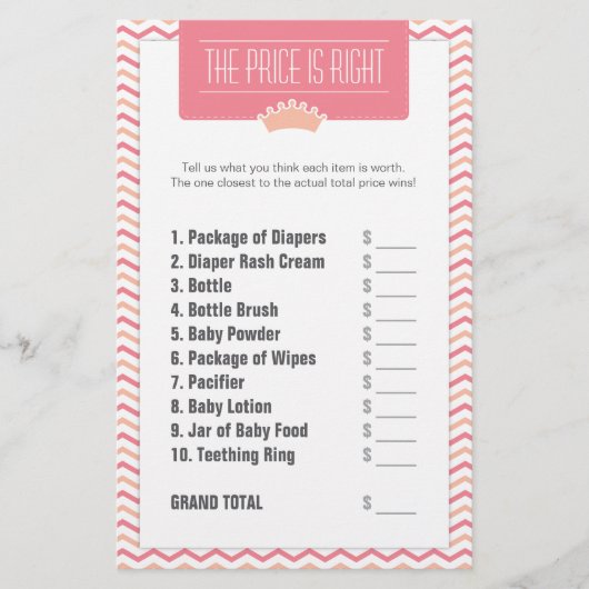 Papeterie Le petit prix de princesse baby shower est exact (Devant)