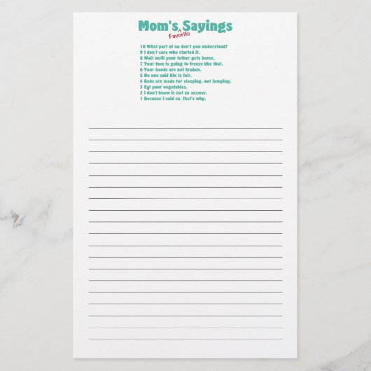 Papeterie Les énonciations préférées de la maman sur des (Devant)