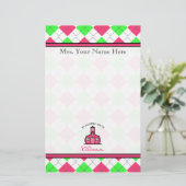 Papeterie Les enseignants ont cours - Jacquard rose et vert (Debout devant)