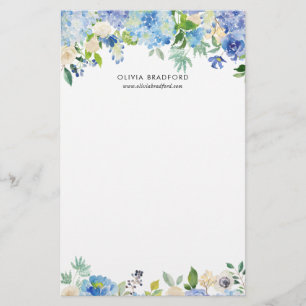Papeterie Les hortensias bleus d'aquarelle ont personnalisé