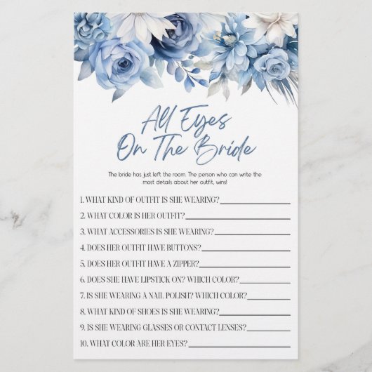 Papeterie Les Yeux Floraux Bleus Sur Le Jeu De Fête des mari (Devant)