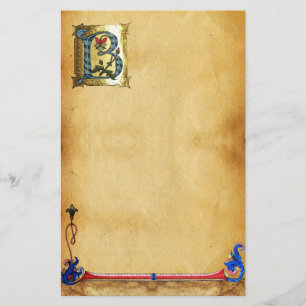 PAPETERIE LETTRE BLEUE OR B AVEC MONOGRAM FLEURS