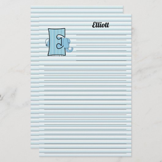 Papeterie LETTRE MONGRAMME ÉLEphANT Bleu E LIÉ (Devant / Derrière)