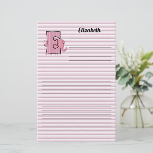 Papeterie LETTRE MONGRAMME ÉLEphANT rose E LIÉ (Debout devant)