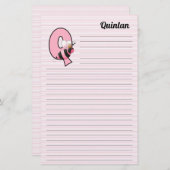 Papeterie LETTRE MONGRAPHIQUE D'Abeille Reine-Rose Q LIÉE (Devant / Derrière)