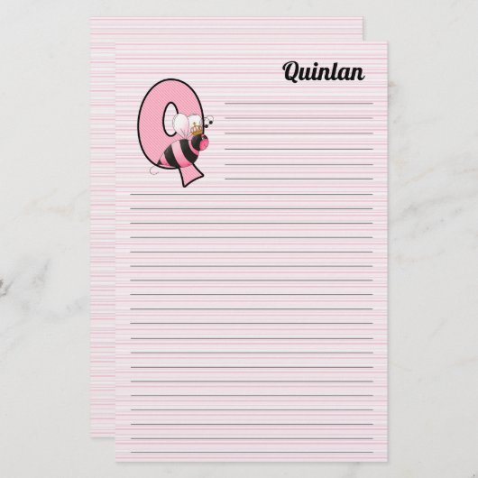 Papeterie LETTRE MONGRAPHIQUE D'Abeille Reine-Rose Q LIÉE (Devant / Derrière)