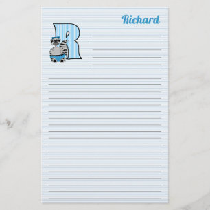 Papeterie LETTRE MONGRAPHIQUE ROCARON Bleu R avec le nom Lin