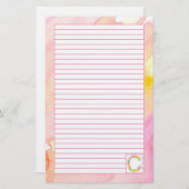 Papeterie Lettre monogramme C Aquarelle rose Fleurs (Devant / Derrière)