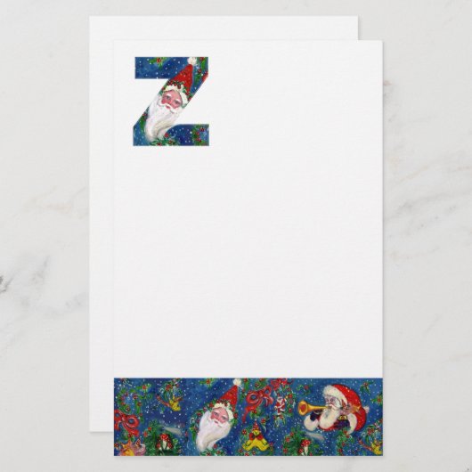 PAPETERIE LETTRE Z DE NOËL / SANTA CLAUS AVEC RIBBON ROUGE (Devant / Derrière)