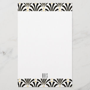 Papeterie lettres initiales de motif de fans de noir d'art