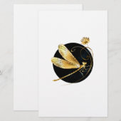 Papeterie libellule d'or en cercle noir (Devant / Derrière)