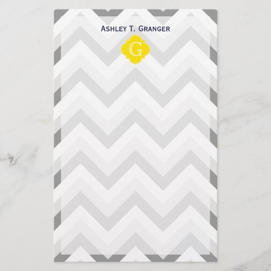 Papeterie Lieutenant Two Grey White Chevron Yellow Monogram (Devant)