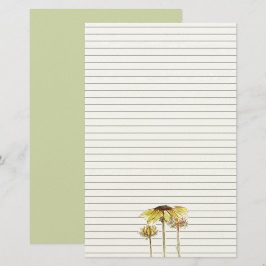Papeterie Lignée Tournesol Écriture Lettre Verte (Devant / Derrière)