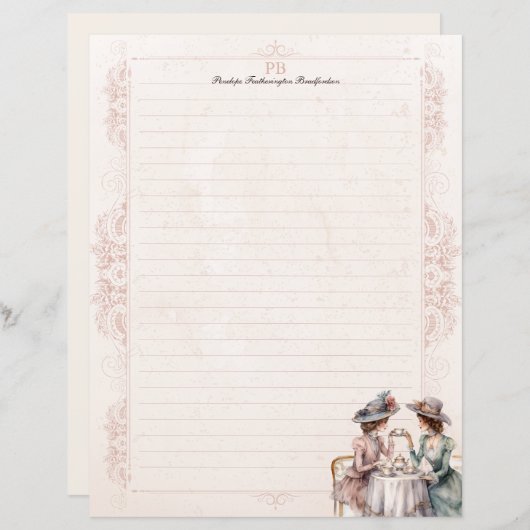 Papeterie lignées à monogramme pour dames élégante (Devant / Derrière)