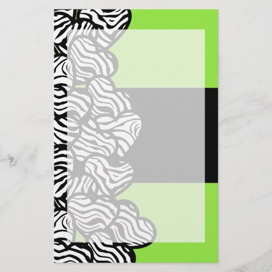 Papeterie Lime vert noir blanc zèbre motif nom du coeur (Devant)