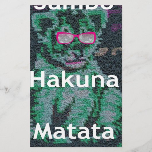 Papeterie Lion vert avec lunettes roses "Hakuna Matata" Art (Devant)