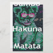 Papeterie Lion vert avec lunettes roses "Hakuna Matata" Art (Devant / Derrière)