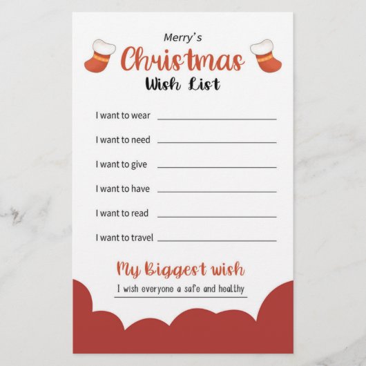 Papeterie Liste de souhaits de Noël (Devant)