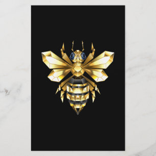 Papeterie Logo Faux Gold Foil Bee Polygonal sur Noir