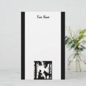 Papeterie Loup à capuchon rouge en silhouette noire sur blan (Debout devant)