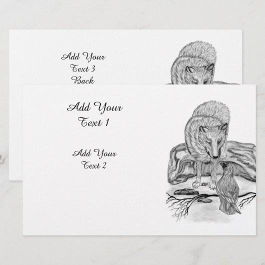 Papeterie Loup et corbeau - Design noir et blanc (Devant / Derrière)