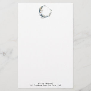 Papeterie Lune de croissant bleu avec fleurs blanches
