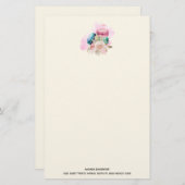 Papeterie Macarons et fleurs colorés Aquarelle (Devant / Derrière)