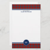 Papeterie MacFarlane Clan Tartan Monogramme rouge et bleu pl (Devant / Derrière)