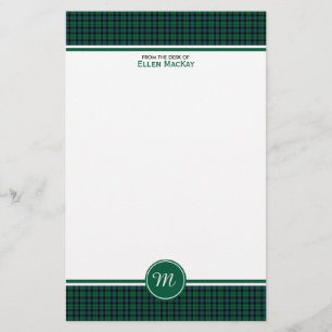 Papeterie MacKay Clan Tartan Green Scottish Plaid Monogramme