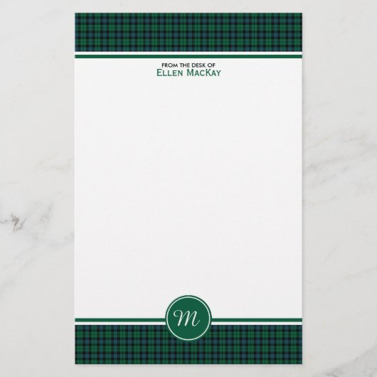 Papeterie MacKay Clan Tartan Green Scottish Plaid Monogramme (Devant)