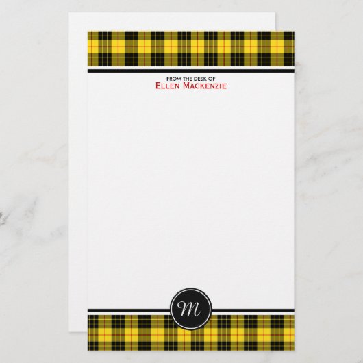 Papeterie MacLeod Clan Tartan Yellow Plaid Monogramme (Devant / Derrière)