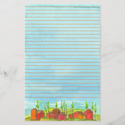 Papeterie Maisons rouges Aquarelle (Devant)